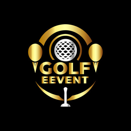 Gold Golf Event Logo Design Vector Template. Emblem, Design Concept, Creative Symbol, Iconのイラスト素材