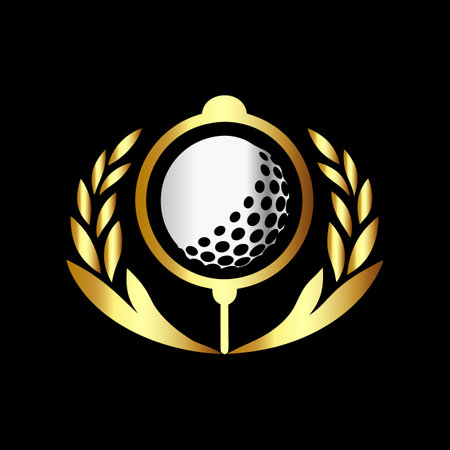 Golf club emblem with ball and laurel wreath, vector illustration.のイラスト素材