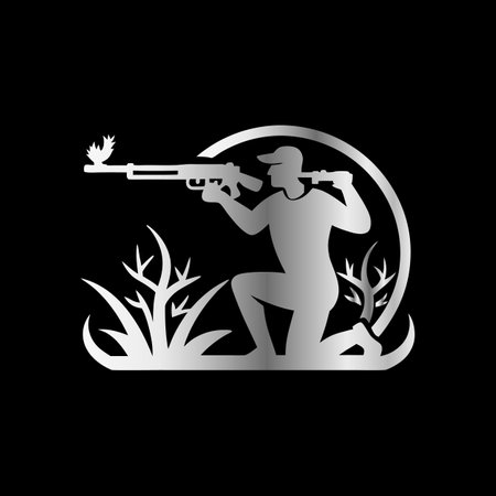 Hunter with a gun. Hunting club. Vector illustration on black background.のイラスト素材