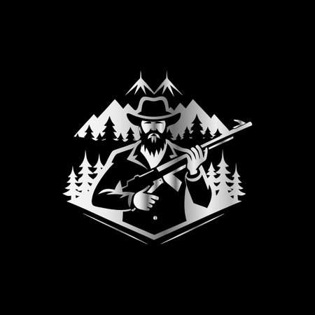 Hunter with a gun. Hunting club. Vector illustration on black background.のイラスト素材