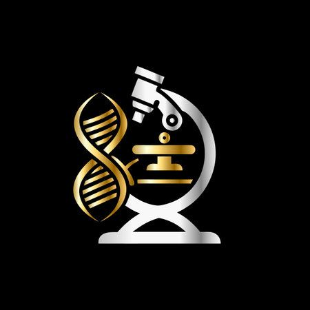 Microscope and DNA symbol. Vector illustration on a black background.のイラスト素材