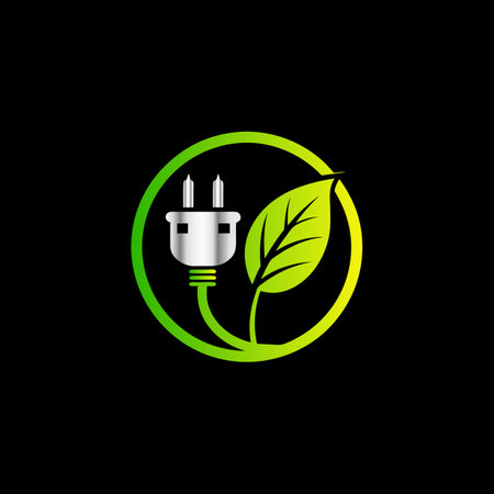 Eco plug and green leaf. Vector illustration on black background.のイラスト素材