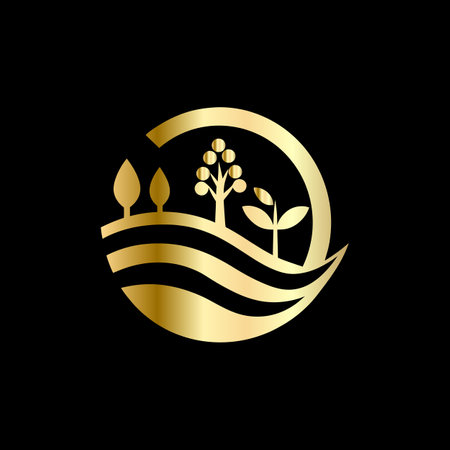 Luxury gold and black tree logo design vector template. Nature symbol.のイラスト素材