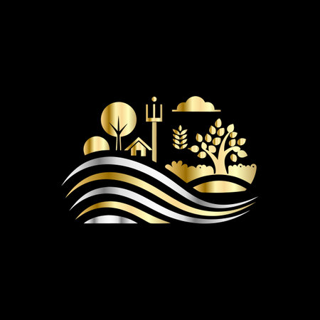 Agriculture and farming logo design. Vector illustration on black background.のイラスト素材