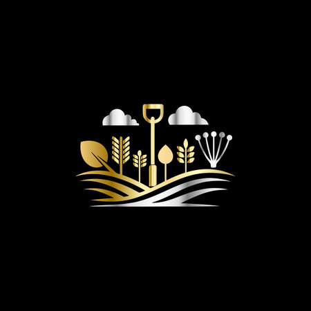 Agriculture and farming logo design template. Agriculture wheat field and farm logo.のイラスト素材