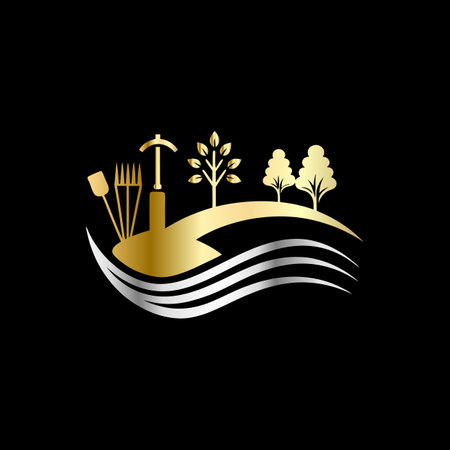 Agriculture and farming logo template. Vector illustration on black background.のイラスト素材