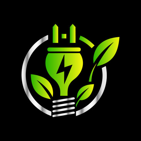 Eco energy logo with green leaves and light bulb. Vector illustration.のイラスト素材