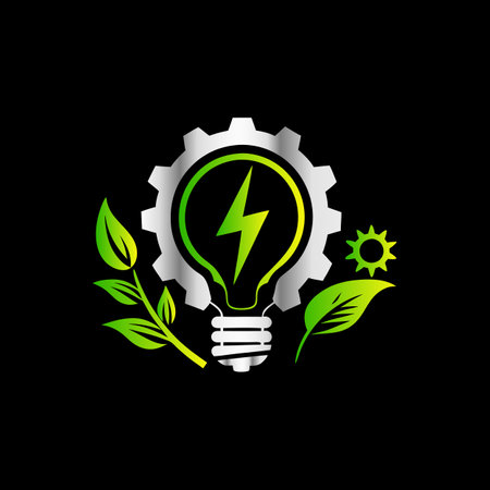 Light Bulb with leaf and gear vector logo. Eco energy concept.のイラスト素材