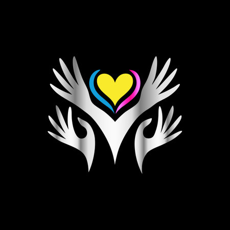 Hands with heart and love symbol on black background. Vector illustration.のイラスト素材