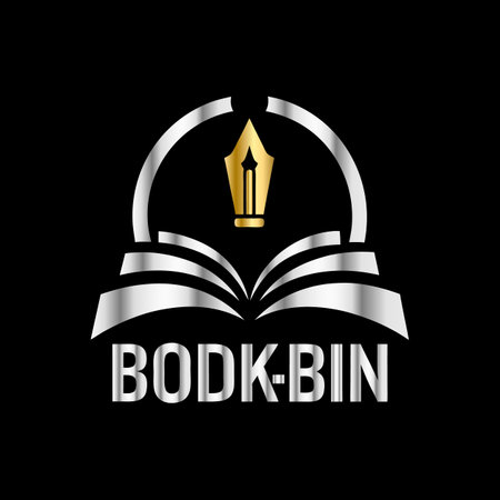 Book logo with pen and fountain pen. Vector illustration on black background.のイラスト素材