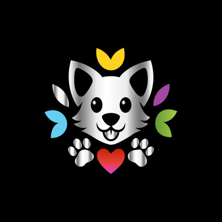 Cute dog with heart and crown on black background. Vector illustration.のイラスト素材