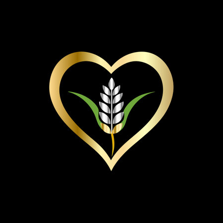 Wheat and heart logo design template. Agriculture wheat logo concept.のイラスト素材