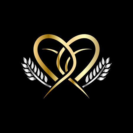 Gold heart with laurel wreath on black background. Vector illustration.のイラスト素材