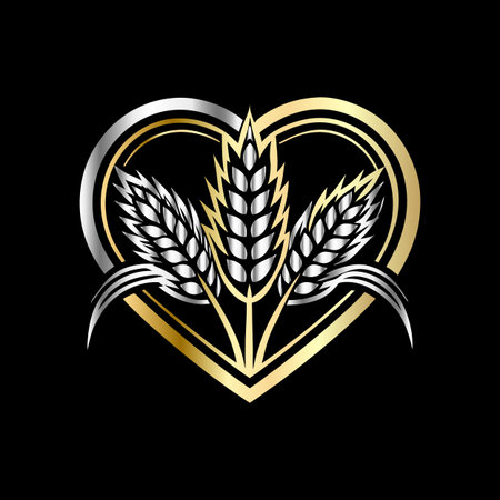 Gold heart with wheat ears on black background. Vector illustration for your designのイラスト素材