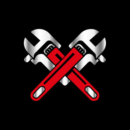 wrench and adjustable wrench icon on black background. vector illustration.のイラスト素材