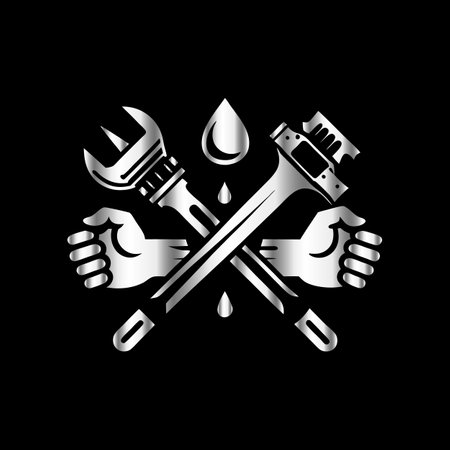 Hands with wrench and water drop on black background. Vector illustration.のイラスト素材