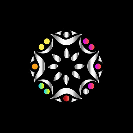 Abstract circle with colorful dots on a black background. Vector illustration.のイラスト素材