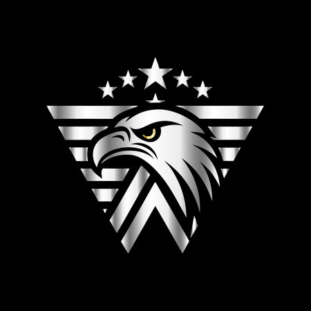 Eagle logo monogram with shield and star shape vector template.のイラスト素材