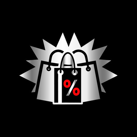Shopping bag with percent sign on black background. Vector illustration.のイラスト素材