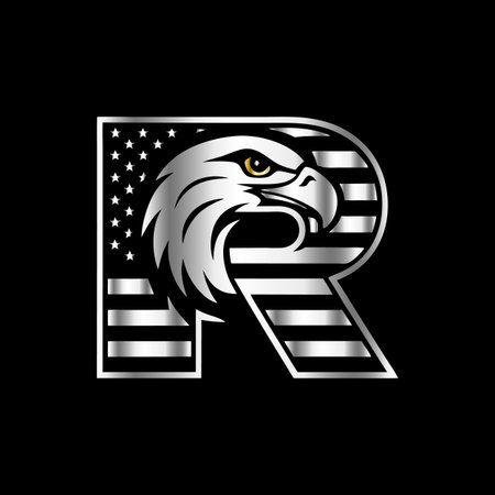 Initial Letter R with Eagle and USA Flag Pattern. American Eagle Logo Design.のイラスト素材