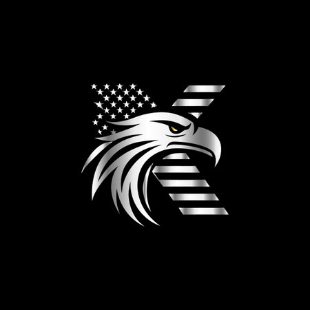 Letter X with Eagle head and American Flag. Vector design template elements for your application or...