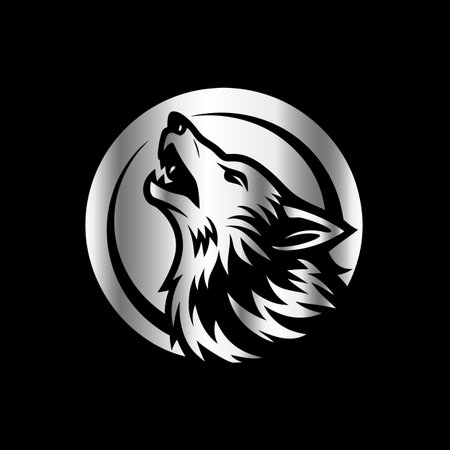 Wolf head logo template vector icon illustration design isolated on black background.