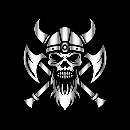 Skull with helmet and crossed axes. Vector illustration on black background.のイラスト素材