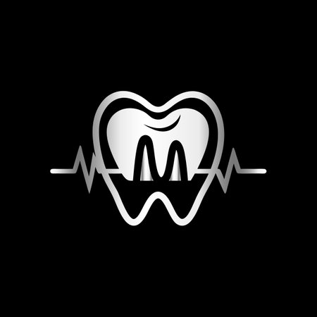 Tooth icon. Dentist symbol. Vector illustration on black background.のイラスト素材