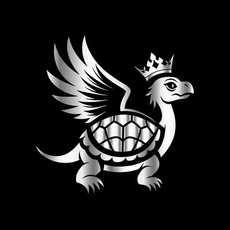 Emblem of a turtle with a crown on a black background.のイラスト素材