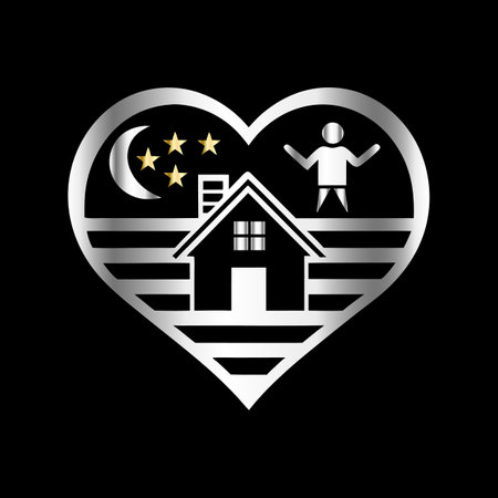 Home in the shape of a heart with a man and a womanのイラスト素材