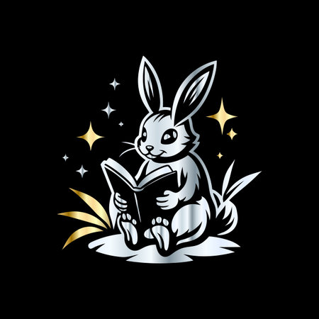 Easter bunny reading a book. Vector illustration on black background.のイラスト素材