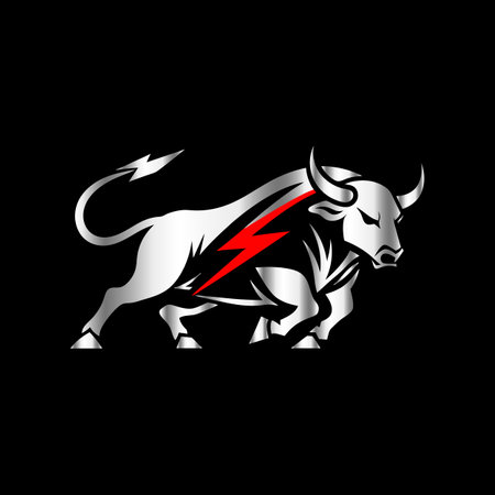Bull head with thunderbolt. Vector illustration on a black background.のイラスト素材