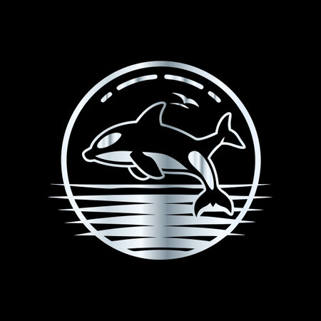 Vector illustration of a killer whale in a circle. Isolated on black background.のイラスト素材