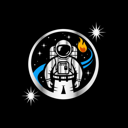 Astronaut with fire. Vector illustration on a black background.のイラスト素材