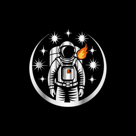 Astronaut with fire. Vector illustration on a black background.のイラスト素材