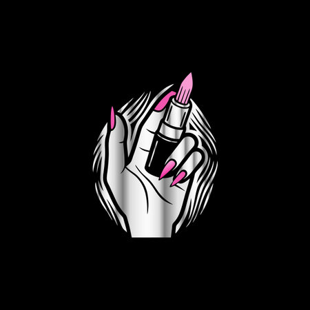 Lipstick in hand. Vector illustration on a black background.のイラスト素材