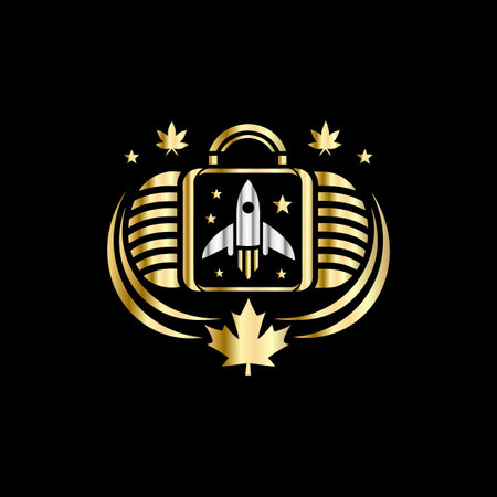 Luxury travel logo with rocket and stars. Vector illustration.のイラスト素材