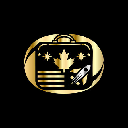 Briefcase with flag of Canada. Vector illustration on black background.のイラスト素材