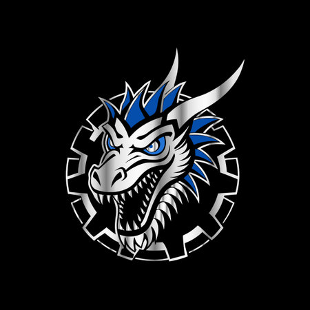 Dragon head vector logo template. Head of dragon in the circle.のイラスト素材