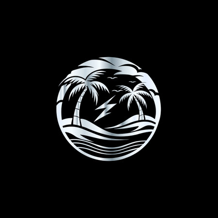 Palm tree logo template vector icon illustration design. Silhouette of palm trees on a black background.のイラスト素材