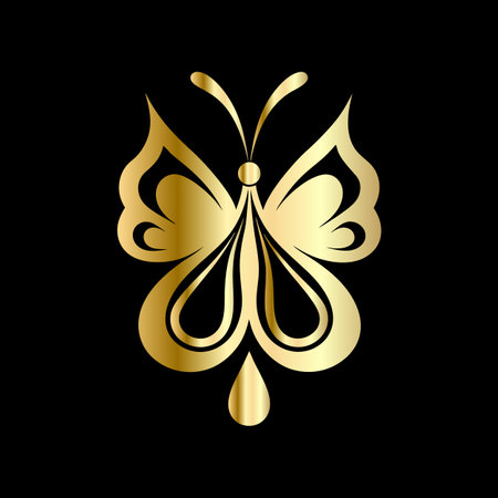 Butterfly gold icon on black background. Vector illustration for your designのイラスト素材