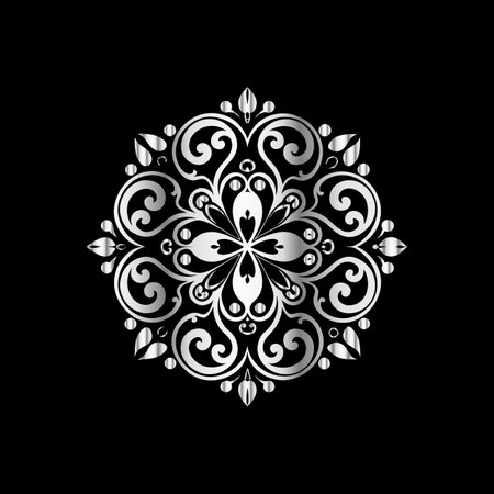 Damask graphic ornament. Floral design element. Black and white patternのイラスト素材