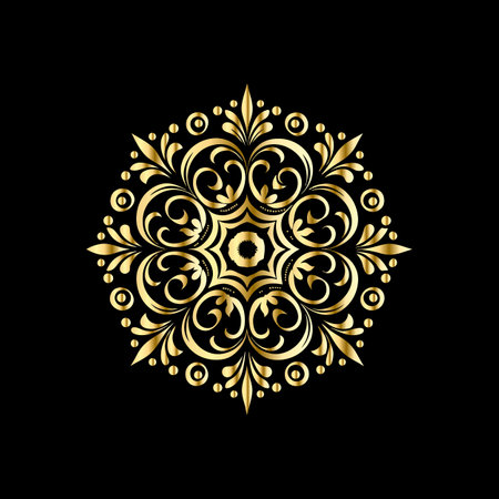 Golden ornament in the style of baroque. Traditional classic vector golden pattern on a black background.のイラスト素材
