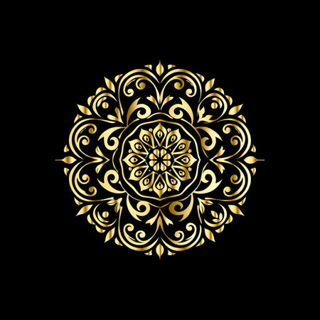 Vector golden mandala. Ethnic decorative element. Islam, Arabic, Indian, ottoman motifs.のイラスト素材