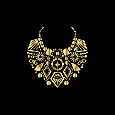 Necklace with gold pattern on black background. Vector illustration.のイラスト素材