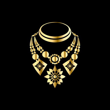 Illustration of a gold necklace on a black background. Vector illustrationのイラスト素材