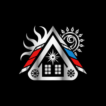 House with sun and snowflakes on black background. Vector illustration.のイラスト素材