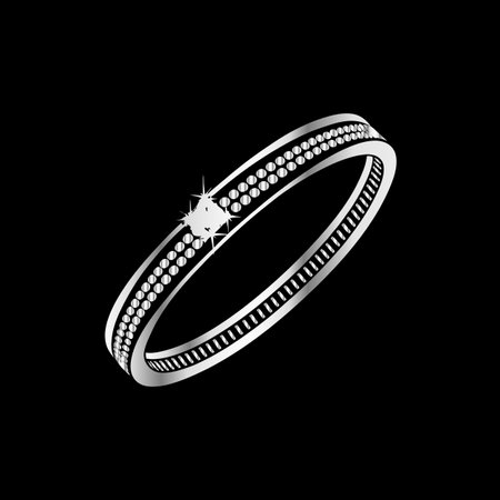 Jewelry ring with diamonds. Vector illustration on black background.のイラスト素材