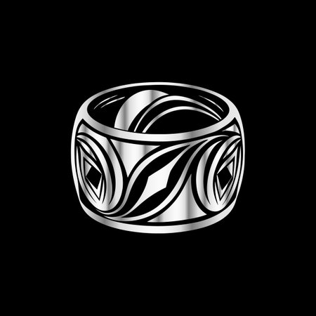 Luxury silver ring on a black background. Vector illustration.のイラスト素材