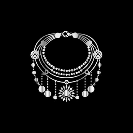 Necklace with pearls. Vector illustration on black background.のイラスト素材